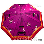 Зонт трость женский Zest 51617 4272 Кошка в Париже малиновый (с чехлом)