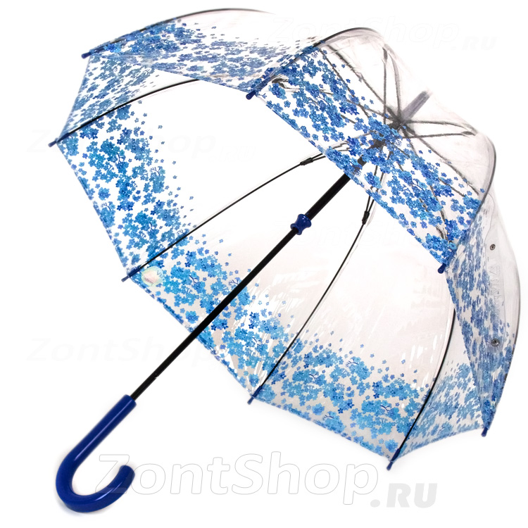 Зонт трость женский прозрачный от солнца и дождя Fulton L787 3017 Голубой бордюр