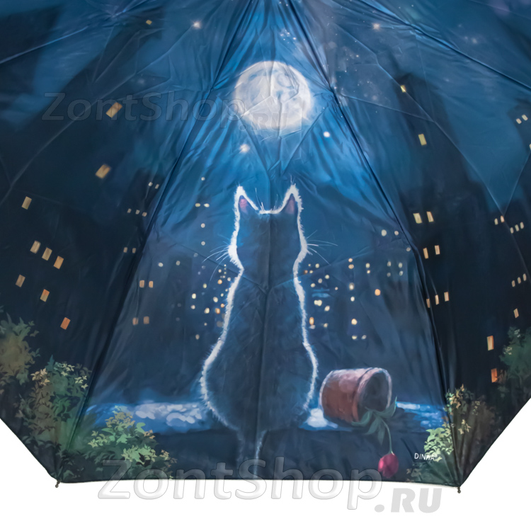 Зонт женский Diniya 130 17091 Лунный кот (сатин)