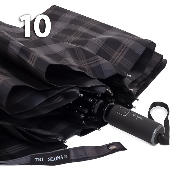 Зонт Три Слона M-6155 (17887) Клетка Черный, семейный с увеличенным куполом