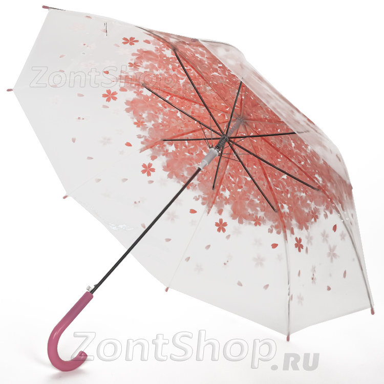 Зонт трость женский прозрачный Nex 21511 17325 Цветочная россыпь Розовый