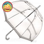 Зонт трость женский прозрачный от солнца и дождя Fulton L783 003 Кант серебряный