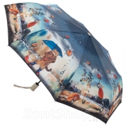 Зонт Diniya 177 (17667) Кот под зонтом Синий (сатин)