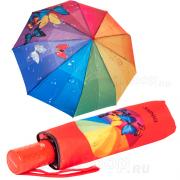 Зонт женский Diniya 2237 16840 Радуга Бабочки, ярко-красная ручка
