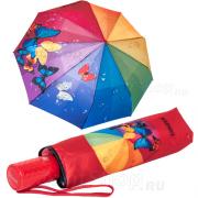 Зонт женский Diniya 2237 16841 Радуга Бабочки, красная ручка (сатин)