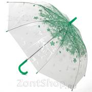 Зонт трость женский прозрачный Nex 21511 17323 Цветочная россыпь Зеленый