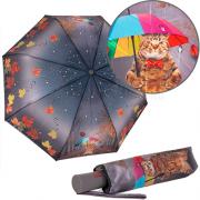 Зонт Diniya 177 (17666) Кот под зонтом Серый (сатин)