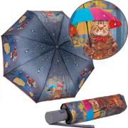 Зонт Diniya 177 (17671) Кот под зонтом Серый (сатин)