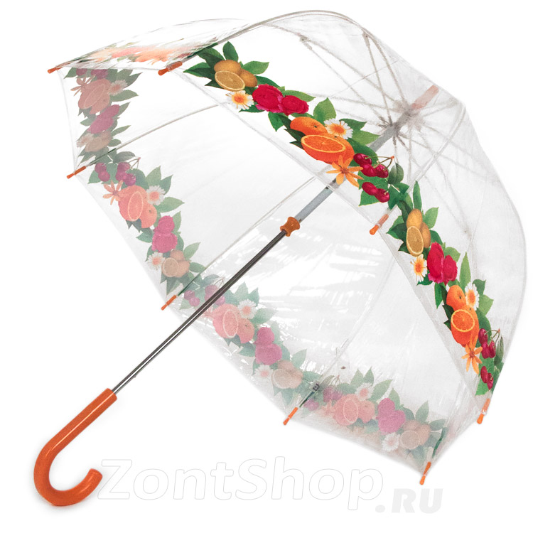 Зонт трость женский прозрачный Fulton L042 2314 Фрукты