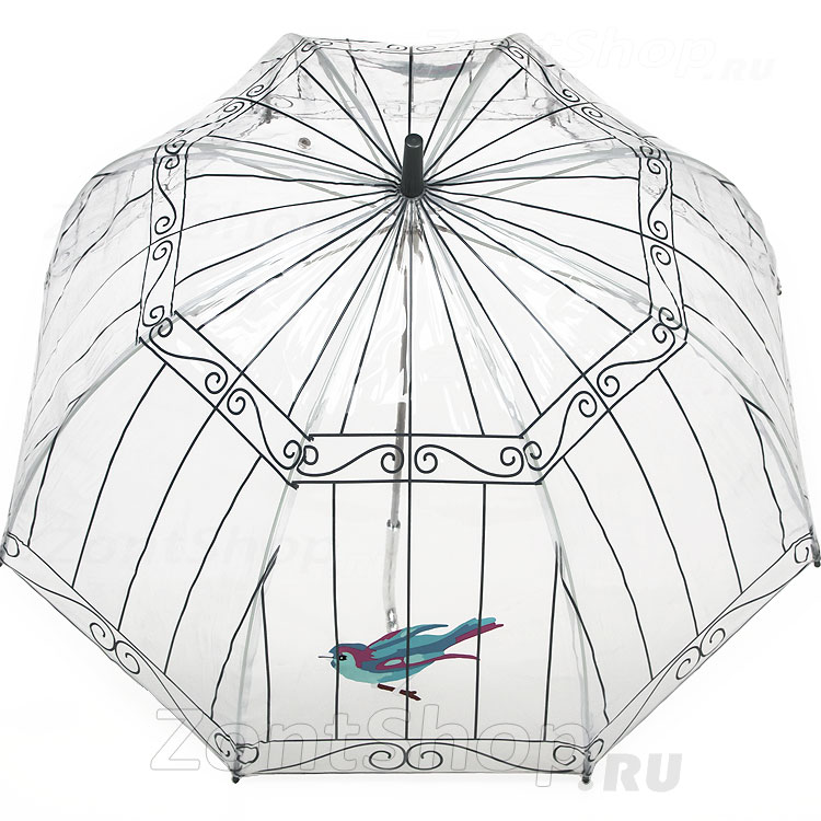 Зонт трость женский прозрачный Fulton Lulu Guinness L719 1934 Птичка в клетке (Дизайнерский)