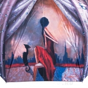 Зонт женский Diniya 131 (17440) Девушка с котом (сатин)