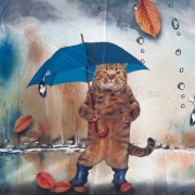 Зонт Diniya 177 (17667) Кот под зонтом Синий (сатин)