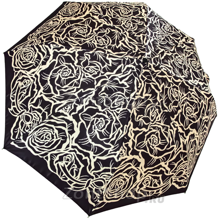 Зонт Три Слона L-3880 (A) 18773 Розы Графика черный (сатин)