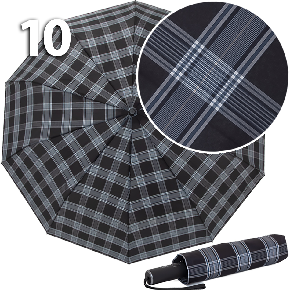 Зонт Три Слона M-6155 (17888) Клетка Черный, семейный с увеличенным куполом