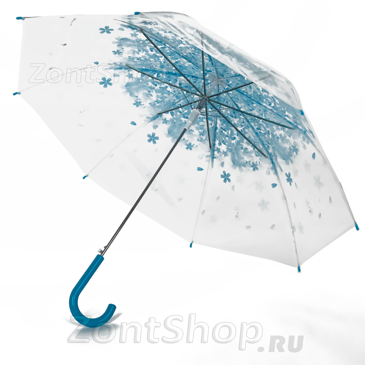 Зонт трость женский прозрачный Nex 21511 17326 Цветочная россыпь Голубой