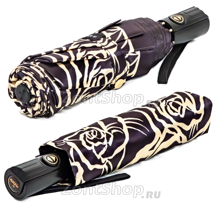 Зонт Три Слона L-3880 (A) 18773 Розы Графика черный (сатин)