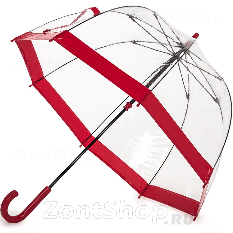 Зонт трость женский прозрачный Fulton L041 025 Красный кант