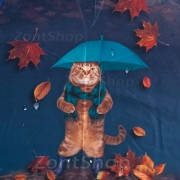 Зонт Diniya 177 (17670) Кот под зонтом Синий (сатин)