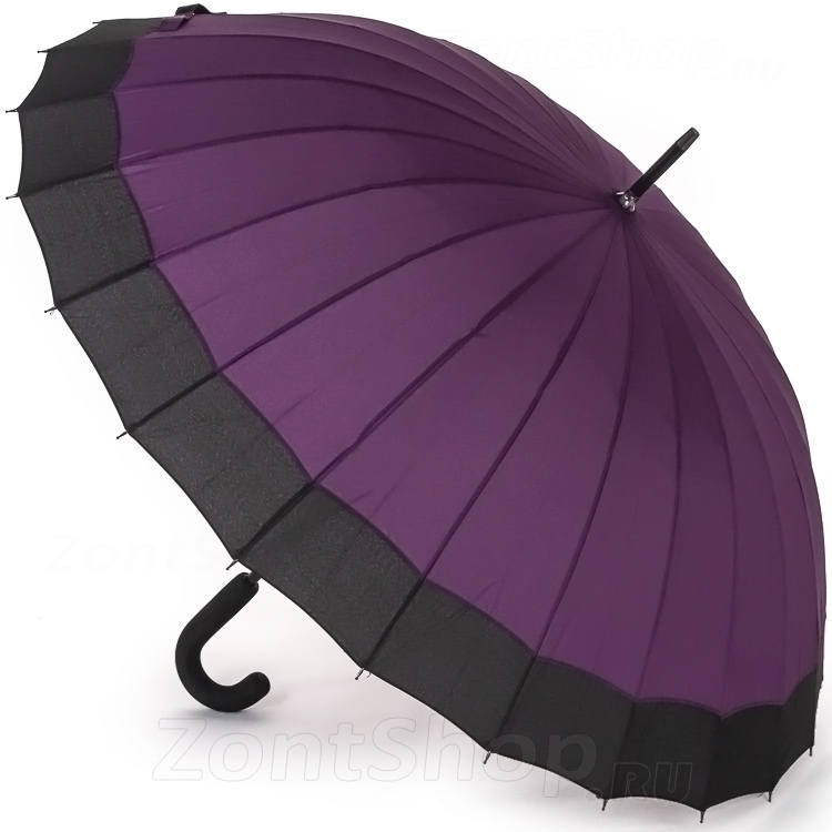 Зонт трость Chaju 608287J 15625 Цветы, бабочки Фиолетовый (проявляющийся в дождь рисунок)