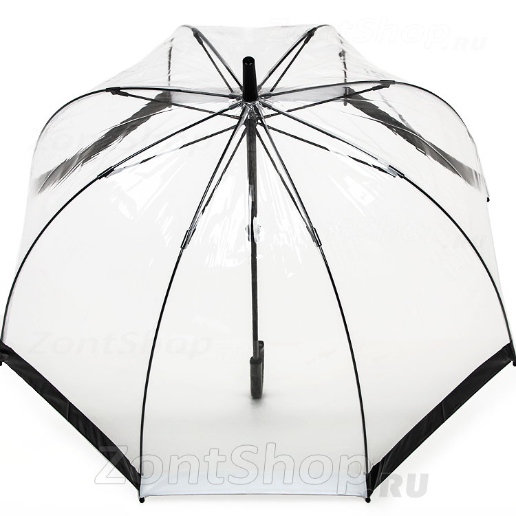 Зонт трость женский прозрачный Fulton L041 090 Черный-белый кант