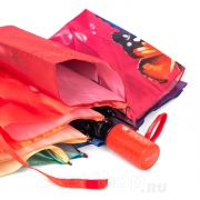 Зонт женский Diniya 2237 (16840) Радуга Бабочки, ярко-красная ручка (сатин)