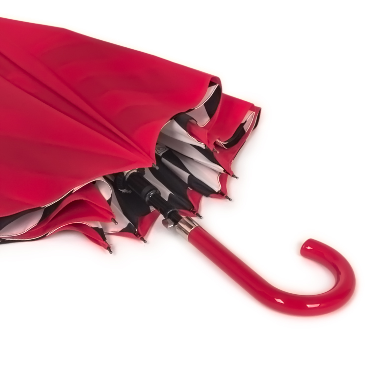Зонт трость женский Fulton Lulu Guinness L723 2550 Diagonal Stripe Красный двусторонний
