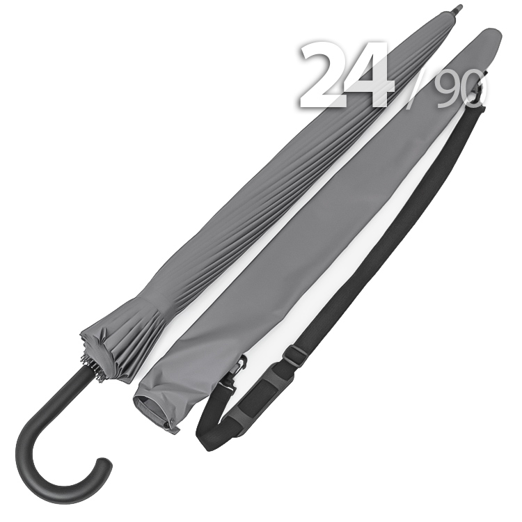 Зонт трость Ame Yoke L90-24 (03) Серый (супер большой купол, чехол на лямке, 24-спицы)