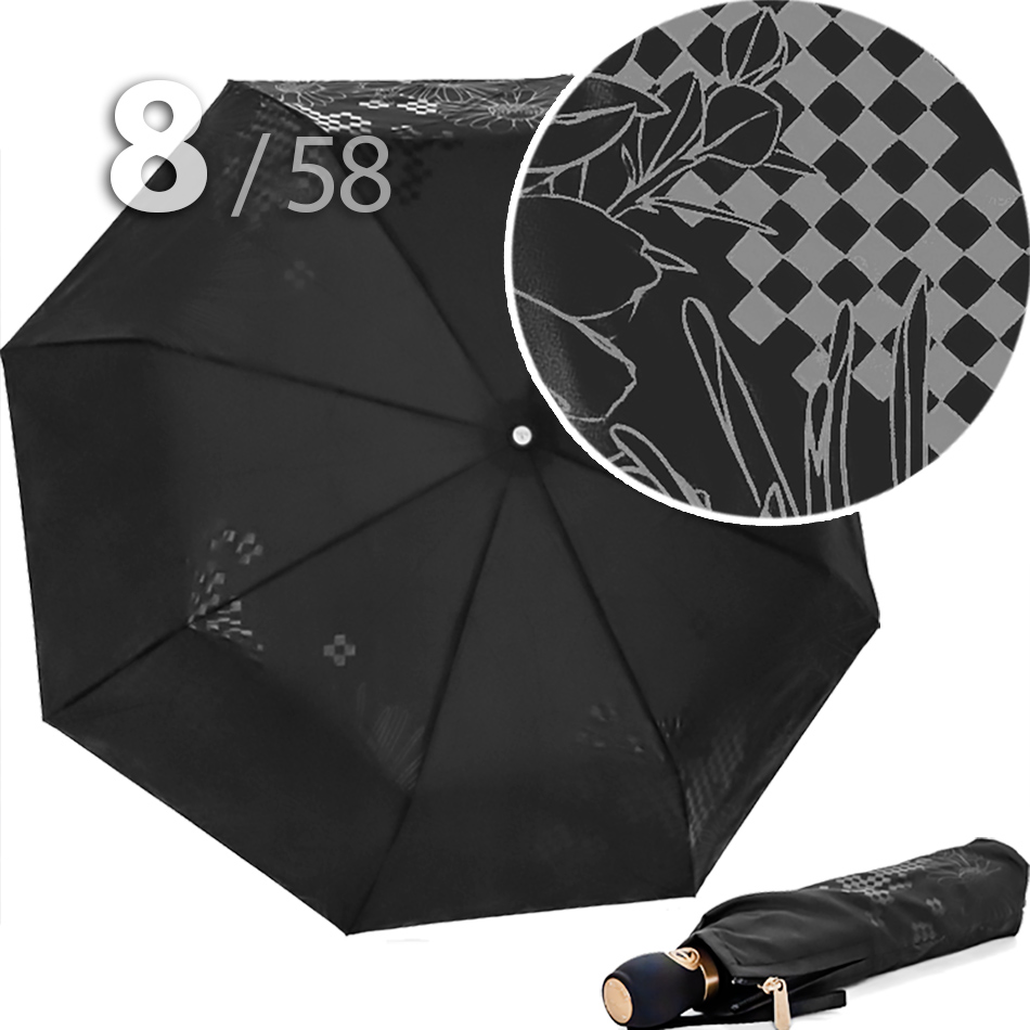 Зонт Три Слона L-3898 (C) 18373 Цветы Графика Черный