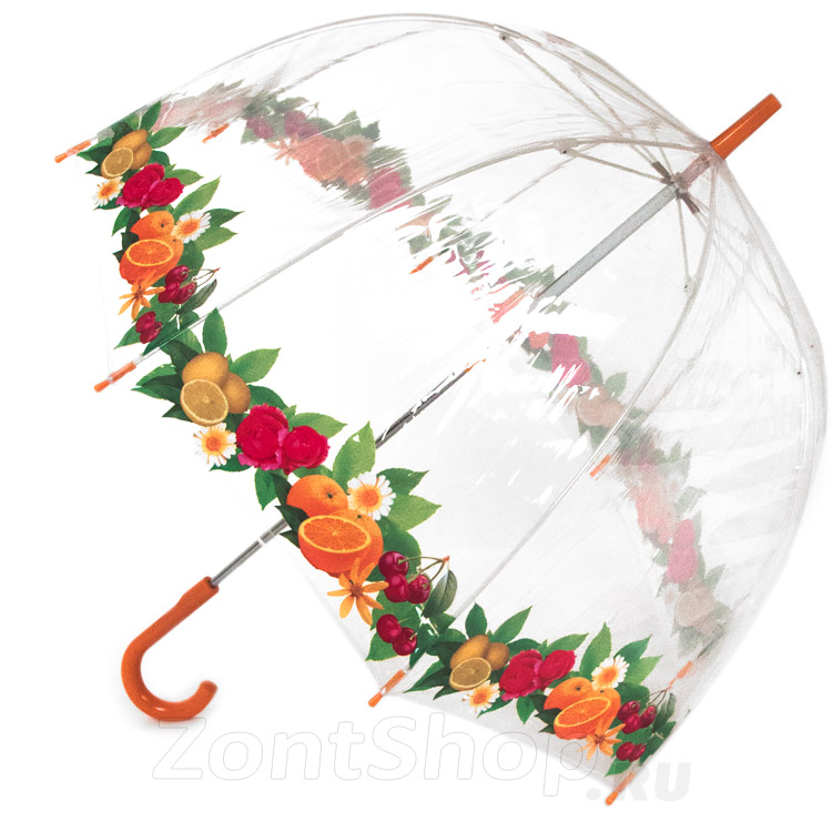 Зонт трость женский прозрачный Fulton L042 2314 Фрукты