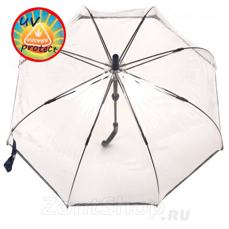 Зонт трость женский прозрачный от солнца и дождя Fulton L783 033 Кант синий